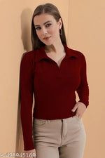 ZAIFA Pico Full Sleeves Round Neck Ribbed Top for Women Stylish Casual Full Sleeve T-Shirt for girls