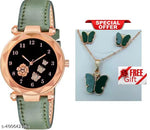 Flower Designer Leather Strap Women's and Girl's Watch Analog Watches And Free Gift