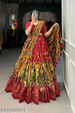 Women's Collection Dolla Silk Lehenga Choli Patola Print with Foil Work With Unstitched Blouse