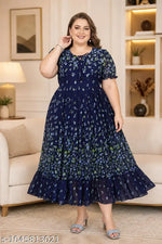 Zanies Women Floral Printed Teal Maxi Dress