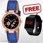 combo watch for women Best Quality Festive Season Flower Designer Round Dial Attractive Leather Belt combo wathces for women stylish girl watches analog leather belt watches wrist watches combo led watch for girl