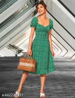 Casual Polyester Blend Puff Sleeves V-Neck Knee Legnth Drawstring Dress (41