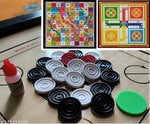 CARROM BOARD 20*20 INCHES , LUDO & SNAKE , CARROM COINS 20 PCS. , POWDER & STRICKER A40