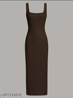 Solid Ribbed Square Neck Tank Dress