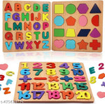 Colourful Wooden Puzzle Set for Kids: Capital Alphabets, Numbers and Shapes - Educational Learning Board for Toddlers and Preschoolers (ABCD, Numbers, Shapes)