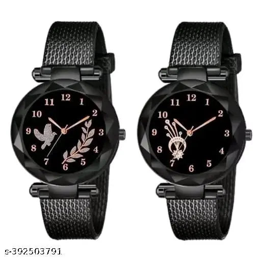 Analog Women's Watch (Black Dial) (Pack of 2)