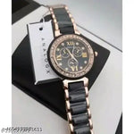 New Arrivals Festive Seasonal Stylish Throns Fit Round Ad Solid Gold Dial Metal Chain Belt Analog Watch with Attractive Diamond Studded Bracelet Combo for Women & Girls.