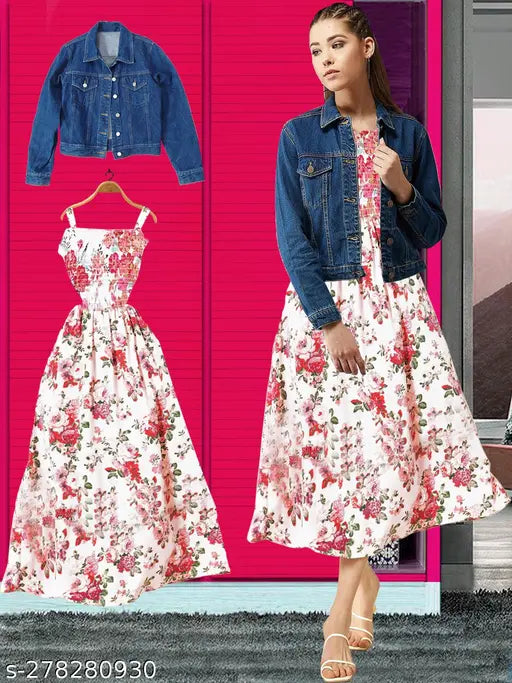 DR.ZOOM Dress With Jacket Women/Girls 100% Premium Quality Material Women Stylish Jacket With Dress COMBO (PACK OF 2) Urbane Latest Women Dresses With Jacket.