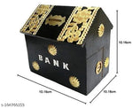 Alifer Shoppee Handmade Wooden Money Bank Hut Style Kids Piggy Coin Box HUT Shape Piggy Bank/Money Bank for Kids and Adult (Black) Gifts for Kids