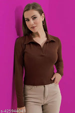 ZAIFA Pico Full Sleeves Round Neck Ribbed Top for Women Stylish Casual Full Sleeve T-Shirt for girls