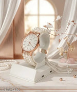 Flower Pattern Analogue Women's or Girls Watch (Rose Gold White)