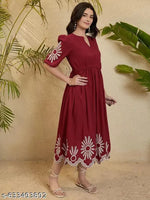 Sheetal Associates Women V-Neck Fit and Flare Midi/Calf Length Maroon Dress