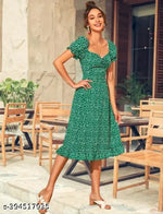 Casual Polyester Blend Puff Sleeves V-Neck Knee Legnth Drawstring Dress (41