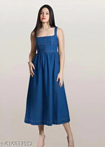 Woman denim Dress/Calf Length Denim dress/Maxi Length Denim Dress/Denim Middi