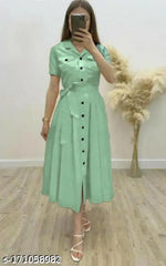 Fancy Georgette Knee Length Full Sleeve Round Neck Dori Belt  Dress