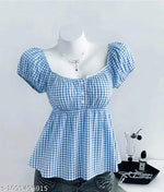 YELLOW CASUAL GINGHAM COTTON WESTERN STYLISH WOMENS TOP FOR GIRLS