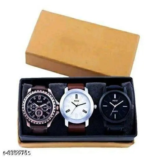 Multicolor (Pack of 3) Leather Analog Watch for Men