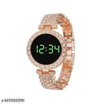 SHMOFY LUXRY DIAMOND CRYSTAL, SILVER CHAIN DIGITAL DIAL STAINLESS STEEL Digital Watch For Women