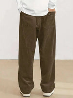 Mens Corduroy Casual Pants Fashion Loose Fit Wide Leg Pants Straight Sweatpants Elastic Waist Drawstring