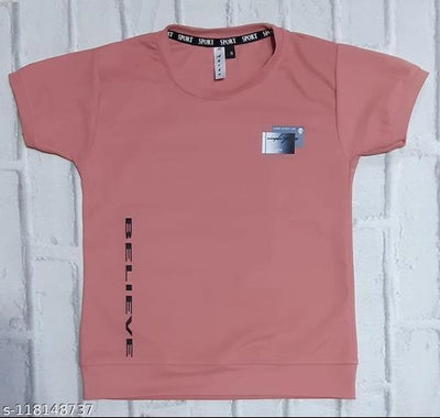 Cotton Blend Round Neck Printed T-Shirt for Boys (Peach, 3-4 Years)