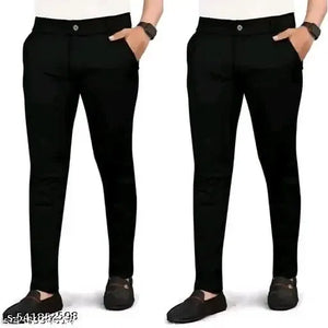 Cotton Blend Black Trouser for Men Pack of 2...