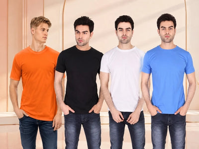 Men's Solid Round Neck Polycotto Multicolor T-Shirt - (Pack of 4)