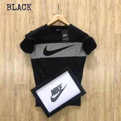 Round Neck Casual T-shirt for Men (Black, L)