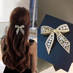 Diversa Gold Plated Pearl Hair Clip, Bowknot Design with CZ Stones, French Barrette for Metal French Barrette for Festivals Wedding and Special Occasions