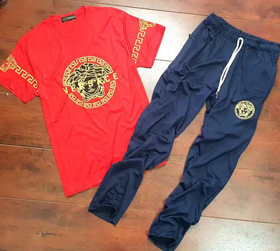 Poly Blend Tracksuit for Men (Red & Blue, L)