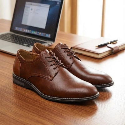 STYLISH VEGAN LEATHER SEMI CASUAL BROWN LACE UP SHOES
