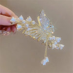 Beauty Korean 1pcs Stone Studded Pearl Butterfly Fancy Hair Claw Clip Clutcher Strong Hold Non-Slip Hair Claw Clip Clutcher Perfect Party Bridal Hair Catcher Golden Stone Studded (Pack of 1)