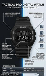 Men's Black Multifunction Sports Watch with Analog Digital Display