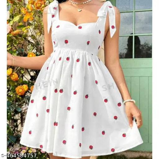 Dresses for girls-, Sleeveless, Scoop Neck, Swing Dress, Polka Dot Floral Print, White
