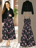 DR.ZOOM Dress With Jacket Women/Girls 100% Premium Quality Material Women Stylish Jacket With Dress COMBO (PACK OF 2) Urbane Latest Women Dresses With Jacket.