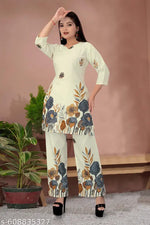 Women's Floral Yoke Design Pleated Thread Work A-Line Kurta with Trousers