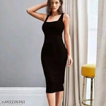 Square Neck High Waist Rib Knit Tank Long Dress