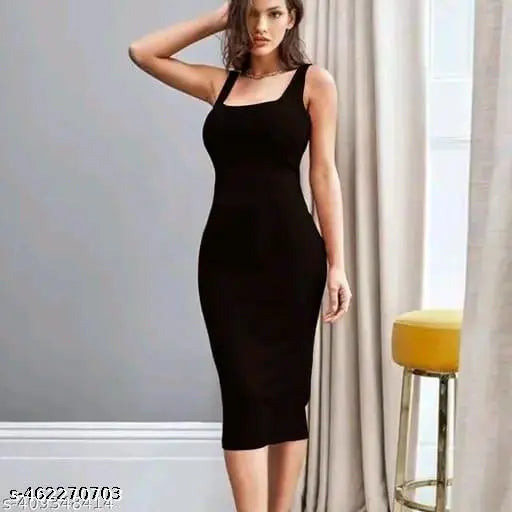 Square Neck High Waist Rib Knit Tank Long Dress