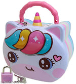 ARN Unicorn Printed Hut  Shape Metal Coin Bank Piggy Bank for Kids with Lock and Key, Medium Heart  Piggy Bank Multicolor  ( pink or blue anyone as per availability)