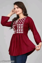 Rayon Top With White color of Embroidery