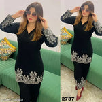Women's Floral Yoke Design Pleated Thread Work A-Line Kurta with Trousers