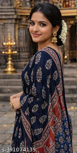 Latest Pure Cotton Mulmul Saree Hand Block Printed,Mulmul Cotton,Hand Printed,Handloom Bagru Print Saree In Multicolour