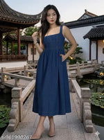 Woman denim Dress/Calf Length Denim dress/Maxi Length Denim Dress/Denim Middi