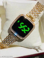 SHMOFY LUXRY DIAMOND CRYSTAL, SILVER CHAIN DIGITAL DIAL STAINLESS STEEL Digital Watch For Women