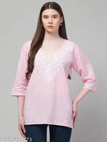 Rayon Short Kurti for Women | Embroidery Notch Neck | Three-Quarter Sleeve | Casual & Party Wear | Under 300 | Light fabrics | Summer wear | Summer kurti. Kashmiri Kurti Under 199
