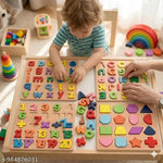 Colourful Wooden Puzzle Set for Kids: Capital Alphabets, Numbers and Shapes - Educational Learning Board for Toddlers and Preschoolers (ABCD, Numbers, Shapes)