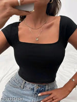 Stylish Women Collar Black Top Long Half sleeves