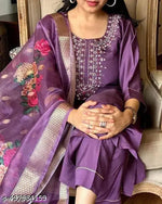 Viscose Rayon Kurta Pant Dupatta Set, Kurti Pant Dupatta Set, Kurta Set, Kurti Set, Solid kurta Set, fancy Kurta Set, Purple Kurta Pant Set, Embroidered Kurta Set, Ethnic Set, Latest Kurta Set, Designer Kurta Set, Women Kurta Set