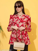 Sheetal Associates Black Floral Printed Peplum Top