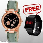 combo watch for women Best Quality Festive Season Flower Designer Round Dial Attractive Leather Belt combo wathces for women stylish girl watches analog leather belt watches wrist watches combo led watch for girl