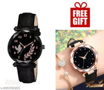 Flower Designer Leather Strap Women's and Girl's Watch Analog Watches And Free Gift